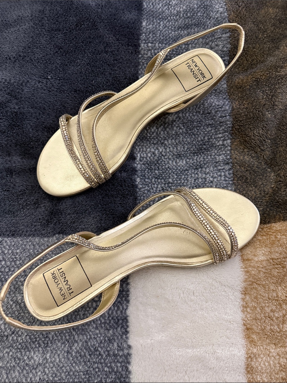 New York Transit Gold Rhinestone Strappy Slingback Heels
